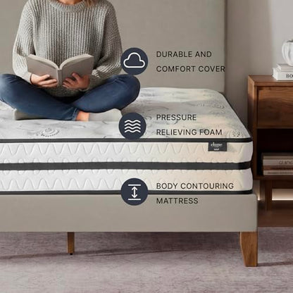 Signature Design by Ashley Queen Size Chime 10 Inch Medium Firm Hybrid Mattress with Cooling Gel Memory Foam for Pressure Relief, Fiberglass-Free, Mattress In A Box