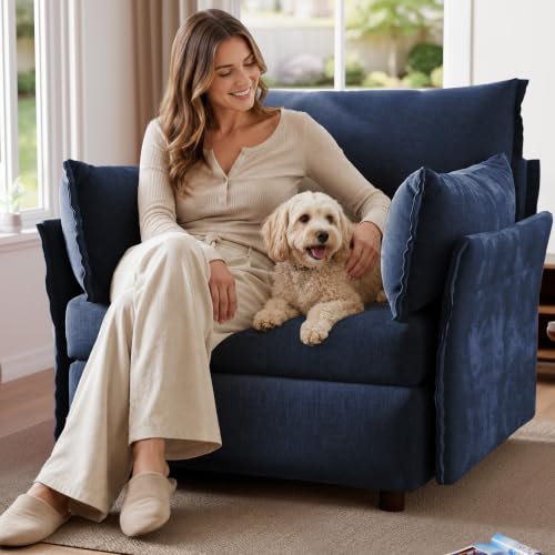 Oversized Accent Chair,Upholstered Comfy Wide Reading Armchair,Blue, view 2
