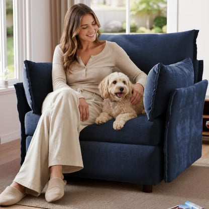 Oversized Accent Chair,Upholstered Comfy Wide Reading Armchair,Blue, view 2