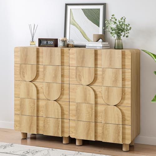 Fluted Oak 5 Drawer Dresser with Curved Profile, view 7