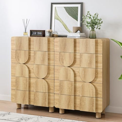 Fluted Oak 5 Drawer Dresser with Curved Profile, view 7