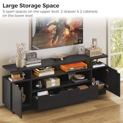 TV Stand for TVs up to 85", LED Lights and Power Outlets, Black, view 5