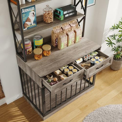 42”×65.4”Dog Crate Furniture, Pet Cage with Storage Drawers & Shelves, view 6