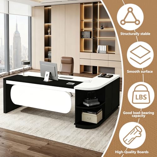 Executive Desk L Shaped Office Desk with Storage Cabinet, view 4