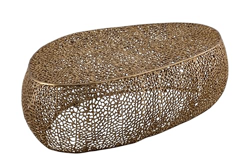 Modern Contemporary Oval-Shape 50" Coffee Table, Solid Aluminum intrigued Design, Mesh Cocktail Table, Creative Center Table for Living Room and Bedroom, Casted in Gold