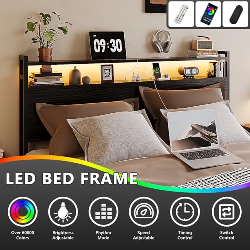 Metal Bed Frame King with 4 Drawers and Storage Headboard, view 7