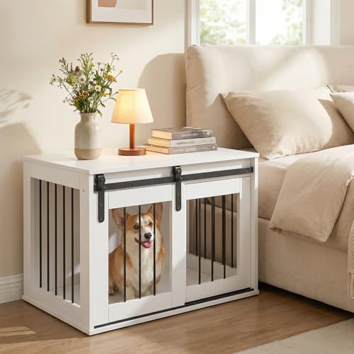 Farmhouse Wooden Dog Crate Furniture with Sliding Barn Door, view 2