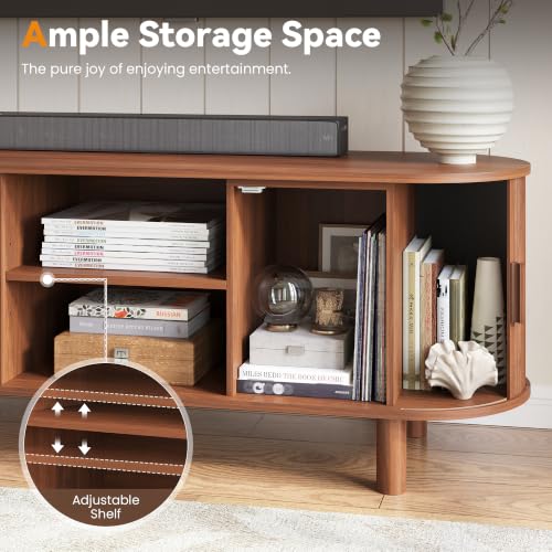 55" Mid Century Modern TV Stand with Fluted Sliding Doors, view 7