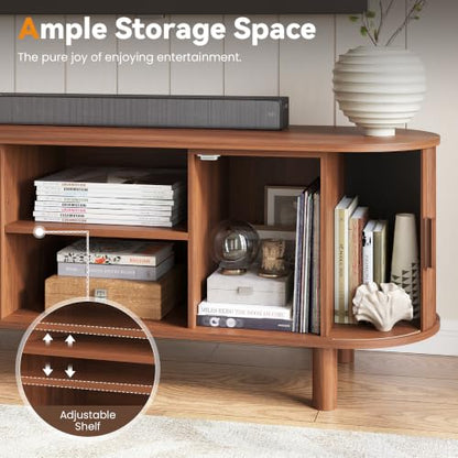 55" Mid Century Modern TV Stand with Fluted Sliding Doors, view 7