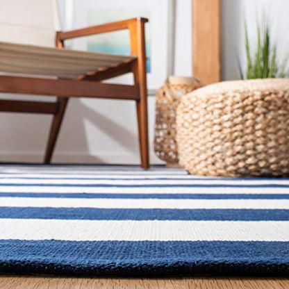 SAFAVIEH Montauk Collection Runner Rug - 2'3" x 11'7", Navy & Ivory, Handmade Flatweave Cotton, Woven Texture, Farmhouse Stripe Pattern, Ideal for Living Room, Bedroom, Dining Space (MTK712H)