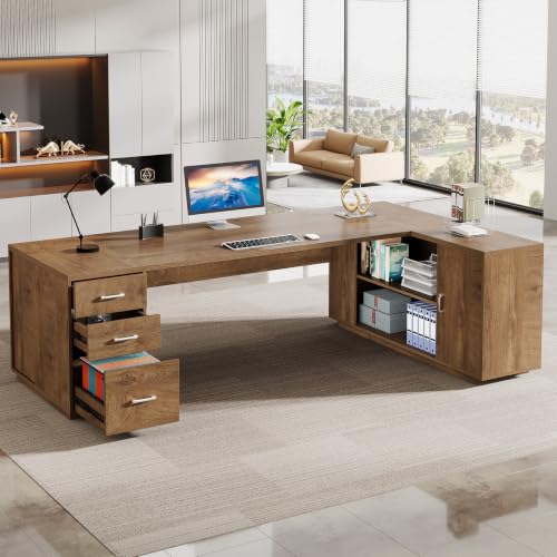 85.8-Inch L-Shaped Executive Desk, Extra Large Home Office Desk, view 4
