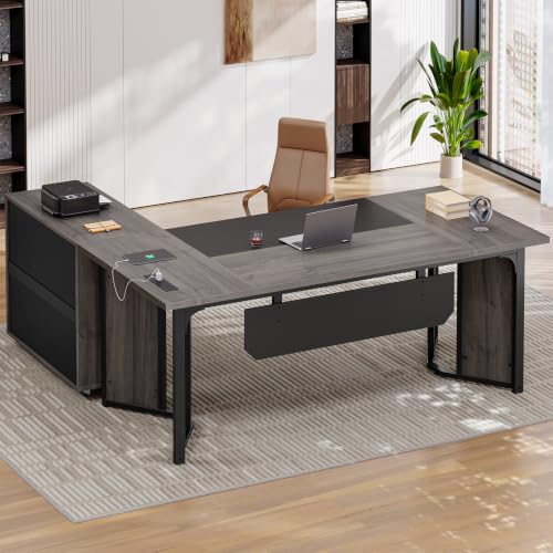 63" Executive Desk with Mobile File Cabinet, Large Office Desk with Drawer, view 2