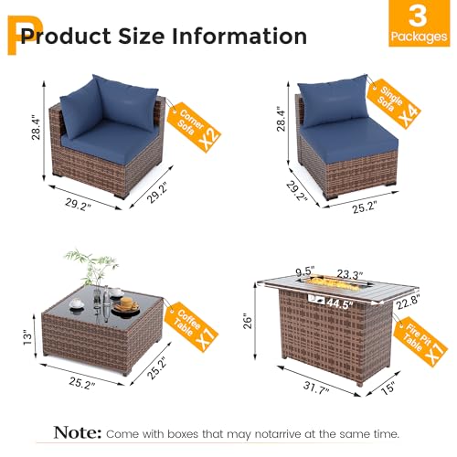 Patio Furniture Set with Fire Pit Table, 8-Piece Wicker Patio Set, view 3