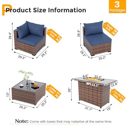 Patio Furniture Set with Fire Pit Table, 8-Piece Wicker Patio Set, view 3