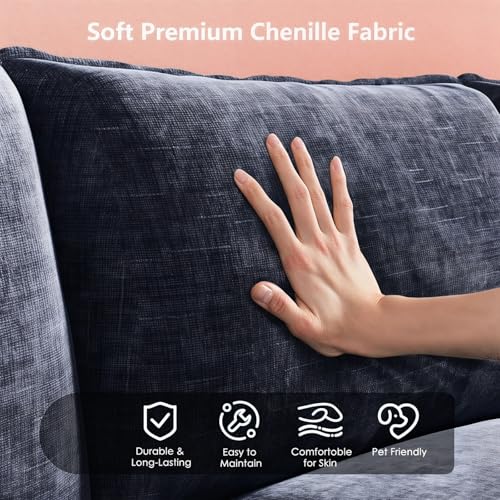 Modular Sectional Sofa 110.6" U-Shaped Modern Comfy Cloud Couch, 5-Seat Chenille Deep Seat Sofa with Throw Pillow & Movable Ottoman for Living Room, Bedroom and Apartment, Navy Blue