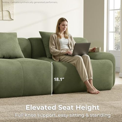 LumiCord Modular Sectional Sofa with Ottoman, 118" L-Shaped Boneless Couch for Living Room, Oversized Deep Seat with Corduroy Upholstery, No Assembly Required, Olive Green