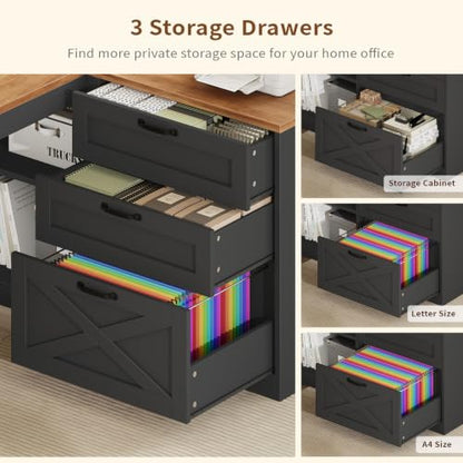 Farmhouse L Shaped Computer Desk with Drawers, Power Outlet for Home Office, view 6