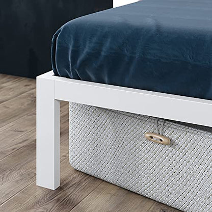 Metal White Platform Bed with Wood Slats, view 7