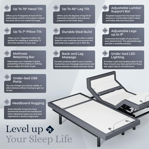 Platinum Adjustable Bed Frame with Lumbar Support and Tilt Features, view 6