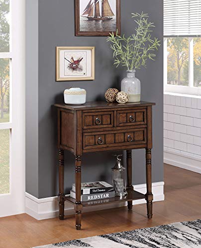 Kendra Entryway Hall Table 23.75" - 3 Storage Drawers, Traditional Console with Shelf for Decor, Office & Hallway Organizer, No Tools Assembly, Solid Wood Legs, Dark Oak