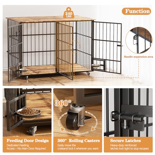 48"Dog Crate,Furniture Style Double Dog Cage with Divider for 2 Dogs, view 6