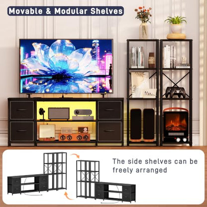 LED TV Stand Entertainment Center Bookshelf Combo with Charging Station, view 6