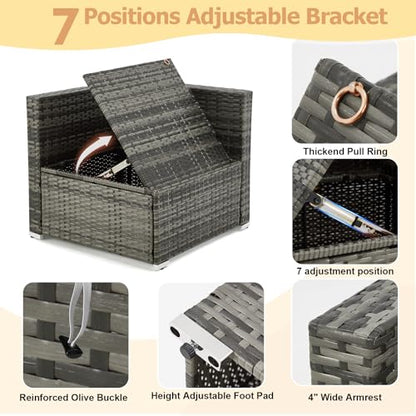 7 Piece Patio Furniture Set with Adjustable Bracket All-Weather Wicker Conversation Set with Coffee Table for Porch Garden Backyard (Gray)