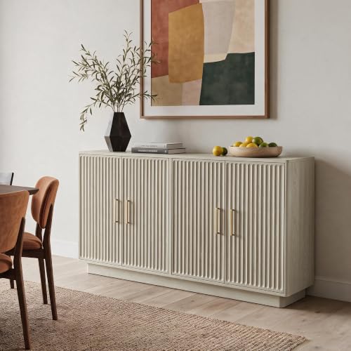 55" Fluted Buffet Cabinet with Storage, Modern Credenza, Greige, view 6