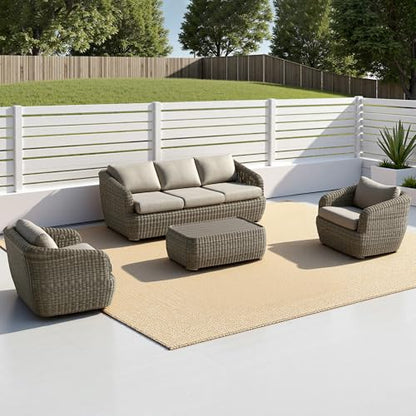 CHITA 4-Pieces Outdoor Wicker Furniture Set, Patio Conversation Set, Brown | 360° Swivel Chairs, Resin Wicker, Steel Frame, 5.1" Thick Cushion, Olefin Fabric Covers, 350 Lb Chair Capacity