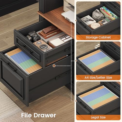 Farmhouse Executive Desk, 62'' Home Office Desk with File Drawers, view 5