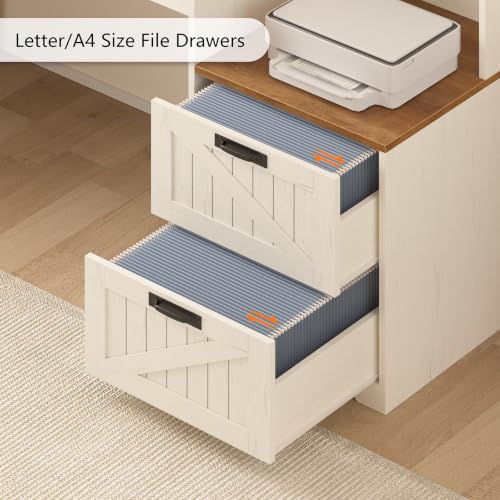 63" Farmhouse L Shaped Desk with Drawers and Printer Stand for Home Office, view 6