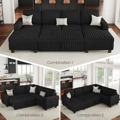 Oversized Sofa Bed Modular Sectional Sleeper Sofa with Pull Out Bed L Shaped Couch with Storage Chaise Black Couch