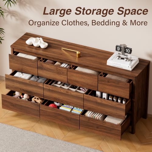 63.1" Wide 10 Drawer Wood Dresser for Bedroom with Legs, Walnut, view 5
