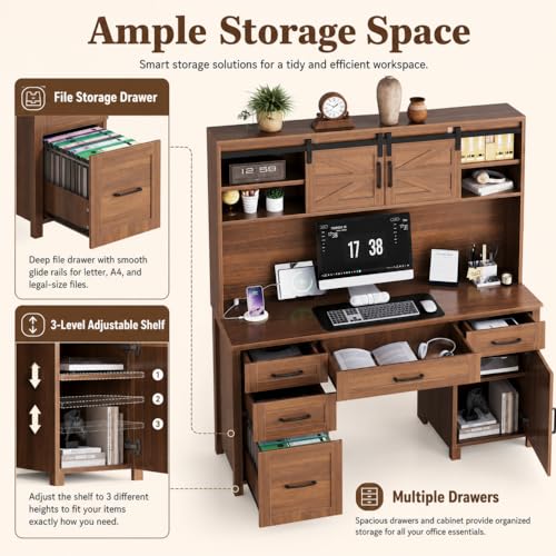 Farmhouse Executive Desk with Hutch and Charging Station, view 6