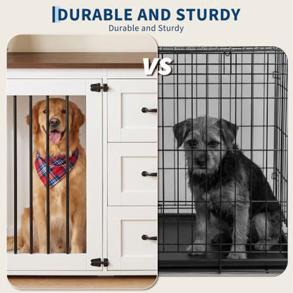 92.8" Double Dog Crate Furniture with 3 Drawers, Dog Kennel Indoor, view 7