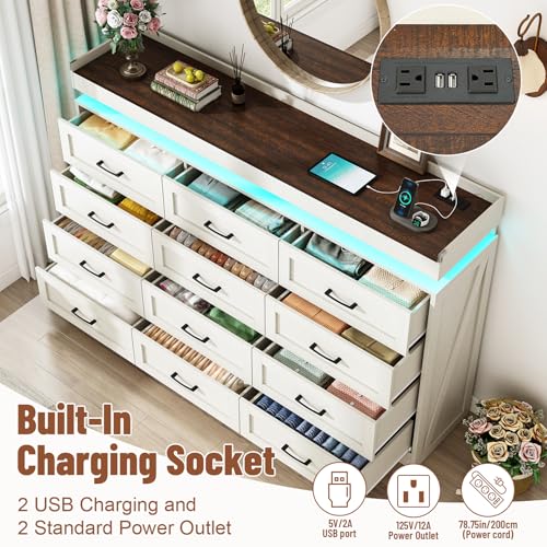 71" Wide 46" Tall Large Farmhouse 12 Drawers Dresser for Bedroom with LED Light, view 5