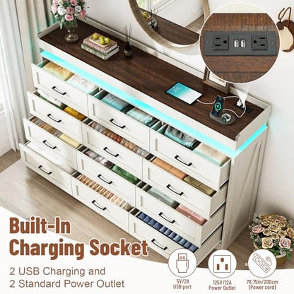 71" Wide 46" Tall Large Farmhouse 12 Drawers Dresser for Bedroom with LED Light, view 5