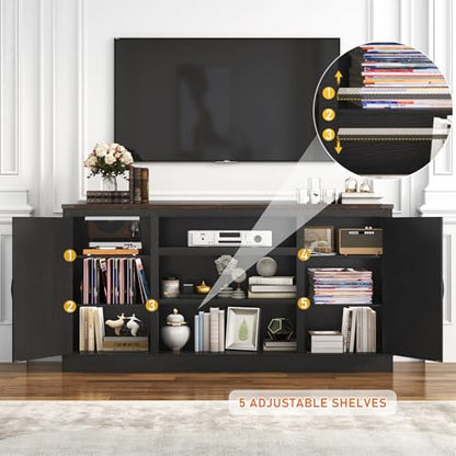 66" Farmhouse TV Stand with Power Outlets for 75 Inch TVs, view 5