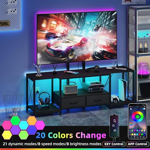 LED TV Stand with Mount and Power Outlet & Fabric Drawers for 32-85 Inches TV - Entertainment Center and Industrial TV Console Table for Living Room, Bedroom- 47" Black