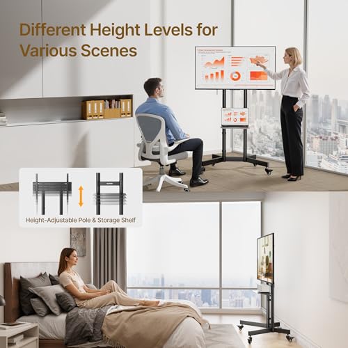 Upgraded Rolling TV Stand for 32-86 Inch TVs up to 200 lbs, Heavy Duty Mobile TV Cart with Laptop Shelf, Height Adjustable Portable TV Stands with Lockable Wheels, Max VESA 600x400mm