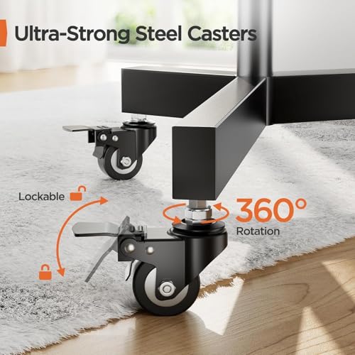 Rolling TV Stand, Mobile TV Stand on Wheels for 32-85 Inch Screens up to 132 lbs, Height Adjustable Mobile TV Cart with Metal Shelf, Rolling TV Cart with Lockable Wheels Max VESA 600x400mm