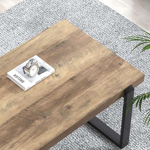 Rustic Coffee Table, Modern Wood and Metal Industrial Center Table for Living Room, 47 Inch Oak