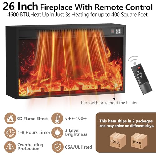 Fireplace TV Stand for 65 Inch TV with 26'' Fireplace (Pale Gray), view 6