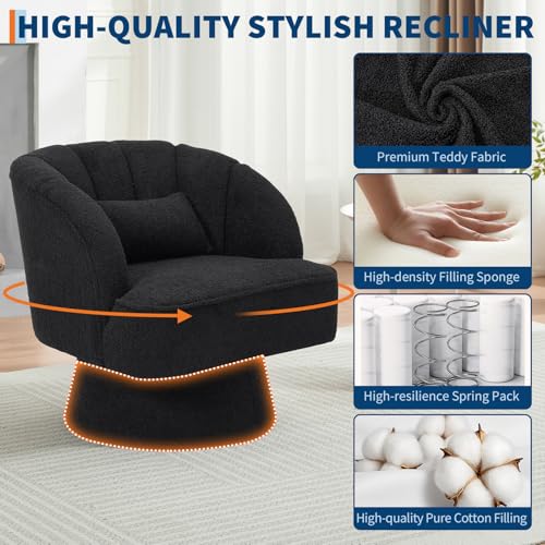 Modern Swivel Teddy Fabric Armchair with Striped Backrest and Plush Padding in Black, view 5