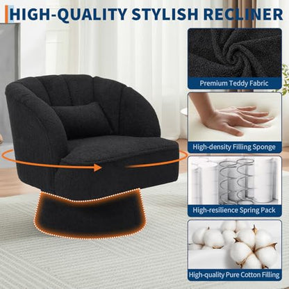 Modern Swivel Teddy Fabric Armchair with Striped Backrest and Plush Padding in Black, view 5