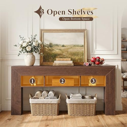 63 Inches Long Console Table for Entryway Sofa Table with Extra Storage Shelves Farmhouse Wood Behind Couch for Hallway, Entrance, Living Room, Foyer, Dark Brown