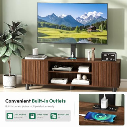 TV-Stand with Mount and Power Outlet, Fluted TV Stand for 65 70 75 Inch TV, Entertainment Center with Storage, Media Console Table for Living Room, Walnut