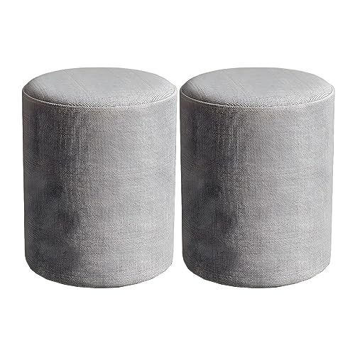 Home Pouf Ottoman, Contemporary Footstool Ottoman Fabric Upholstered Foot Rest Foot Stool Poufs for Bedroom Living Room Home Furniture, 11" L x 11" W x 14" H (Light Gray, 2 Piece Set)