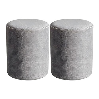 Home Pouf Ottoman, Contemporary Footstool Ottoman Fabric Upholstered Foot Rest Foot Stool Poufs for Bedroom Living Room Home Furniture, 11" L x 11" W x 14" H (Light Gray, 2 Piece Set)