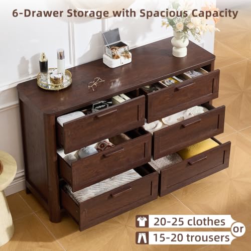 Farmhouse 6 Drawer Dresser for Bedroom, Walnut, view 4